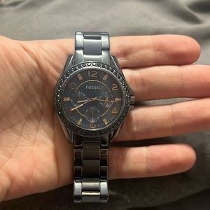 FOSSIL Blue and Rose Gold Watch- worn/no box. No extra links